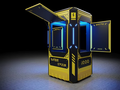Public Shared Charging Facility with Yellow Black Design Blue LED Lighting and Power Bank Storage 3d model