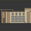 Traditional Islamic Building Model With Geometric Patterns Arched Doors And Wooden Courtyard Design