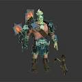 Muscular White Haired Bearded Warrior With Flaming Armor And Small Flaming Creature Companion