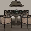 Modern Entertainment Table Featuring Green Gaming Surface And Wicker Chairs With Overhead Lamp
