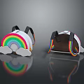 Fashionable Kids Backpacks With Rainbow Clouds On White And Brown Backgrounds And Black Straps