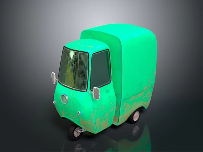 Vintage Green Small Van With Rounded Body Dark Windows And Black Wheels 3d model