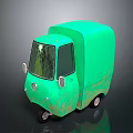 Vintage Green Small Van With Rounded Body Dark Windows And Black Wheels