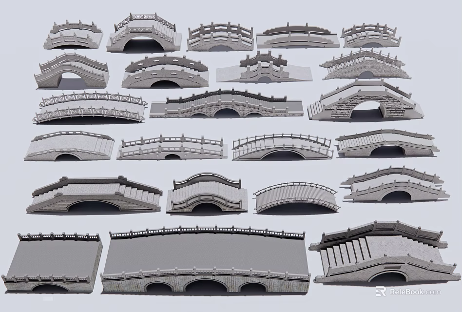 Various Landscape Bridge Designs With Arch Structures And Decorative Railings 3d model