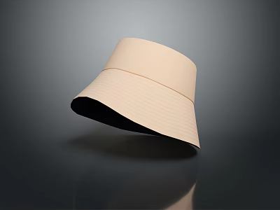 Beige Bucket Hat with Textured Brim on Gray Gradient Background and Reflection 3d model