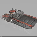 Military Armored Vehicle With Red Gray Metal Structure And Tactical Flatbed Design