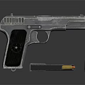 Vintage Silver Metallic Pistol with Magazine and Single Bullet on Black Surface