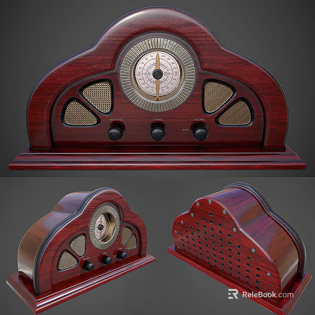 Vintage Wooden Clock With Classic Dial Arched Case And Decorative Grille Design 3d model 