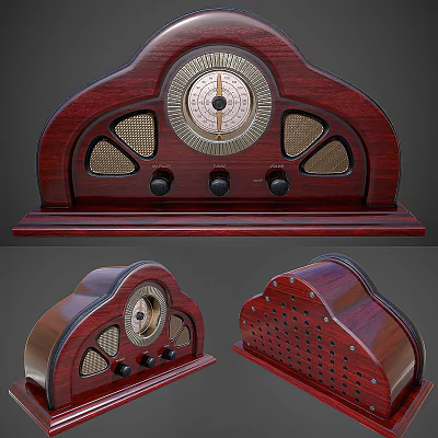 Vintage Wooden Clock With Classic Dial Arched Case And Decorative Grille Design 3d model