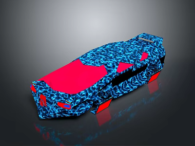 Unique Blue Camouflage Pattern Car With Red Accents And Modern Exterior Design 3d model