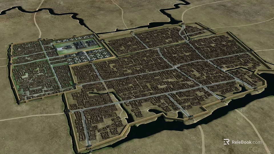 Ancient City Architecture With Grid Pattern Streets And Historical Urban Design 3d model 