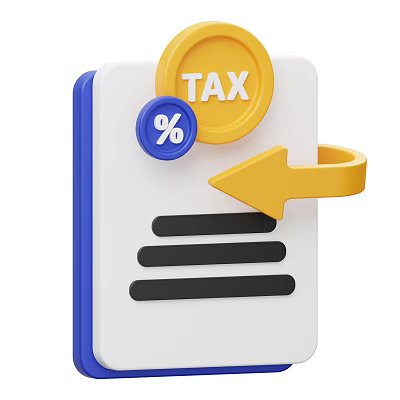 Detailed Financial Notebook with Tax Icon Percentage Symbol and Yellow Arrow 3d model