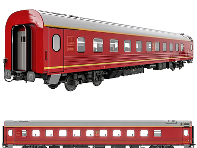 Red Train Carriages In Different Perspectives 3d model