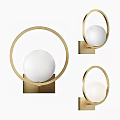 Modern Brass Ring Wall Lamps With White Globe Shade And Square Base 3d model