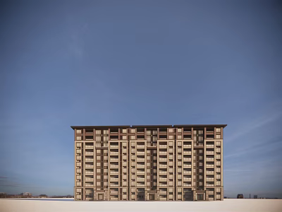 Modern High Rise Apartment Building Exterior View With Clear Blue Sky Background 3d model