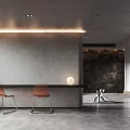 Modern Living Dining Area Interior With Stone Wall Fireplace Sofa And Large Window Plant Rug