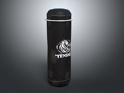 Black Leather Punching Bag With TENSHI Logo And Durable Stitching For Home Use 3d model