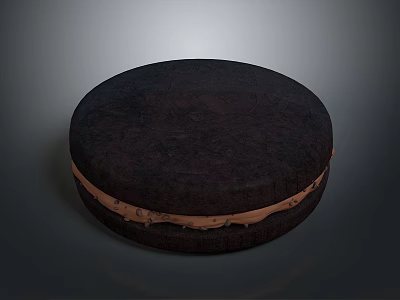 Thick Round Dark Chocolate Cookie with Cream Filling on Gray Surface 3d model