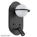 Stylish Modern Wall Lamp Featuring Spherical White Shade Black Base Circular Ring And USB Port
