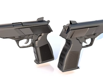 Two Black Modern Pistols Side By Side Featuring Textured Grip Design 3d model
