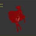 Blonde Female Superhero In Blue Costume With Red Cape Dynamic Pose Dark Background
