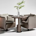 Leisure Sofa Set With Two Brown Leather Sofas Throw Pillows And Wooden Coffee Table