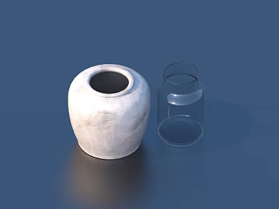 White Ceramic Jar And Transparent Glass Cup As Practical Household Items 3d model