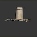 Ancient Stone Cylindrical Tower With Earth Toned Exterior Sandy Base And Green Vegetation