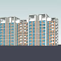 Modern Multi Story Residential Building With Orange Blue Exterior And White Balconies