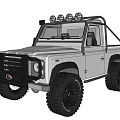White Off Road Pickup Truck With Green Roof Roof Mounted Lights And Large Tires