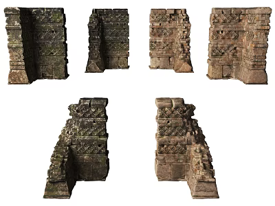 Ancient Historical Architectural Stone Carving Fragments With Intricate Traditional Designs 3d model