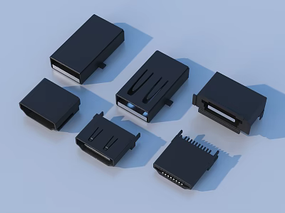 Black Electronic Connectors As Practical Household Accessories With Various Shapes 3d model