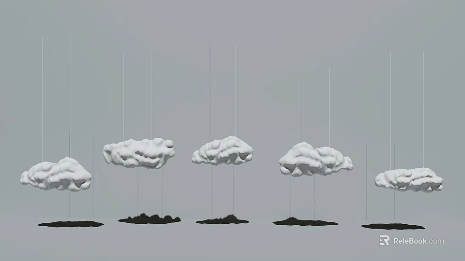 Modern Abstract Hanging Cloud Sculptures With Shadows On Gray Backdrop 3d model 
