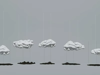 Modern Abstract Hanging Cloud Sculptures With Shadows On Gray Backdrop 3d model