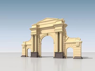 Grand Classical Entrance Gate Featuring Arch Columns And Ornate Decorative Details 3d model