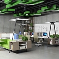 Industrial wind open office area special-shaped desk special-shaped ceiling 3d model