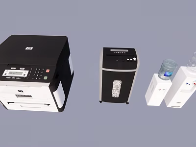 Modern HP Multifunction Printer Black Shredder And Water Dispenser Office Setup 3d model