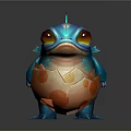 Cute Blue Cartoon Game and Movie Character with Large Eyes and Orange Spotted Belly
