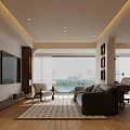 Modern Living and Dining Room Interior Design With Leather Sofa Wooden Floor And Large Window View