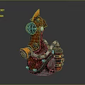 Steampunk Style Helmet With Orange Flame Decoration Metal Pipes And Red Details