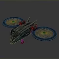 Futuristic Sci Fi Flying Vehicle With Blue Body And Large Turbine Wheels