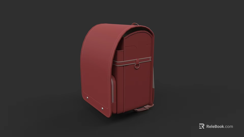 Red Leather Suitcase With Flip Lid Design And Metal Accents 3d model 