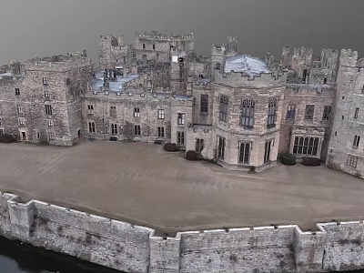 Ancient European Castle Architecture With Stone Walls Courtyard And Towers 3d model