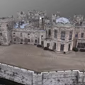 Ancient European Castle Architecture With Stone Walls Courtyard And Towers