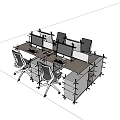 Modern Office Desk Setup With Multiple Computers Ergonomic Chairs And Dividers 3d model