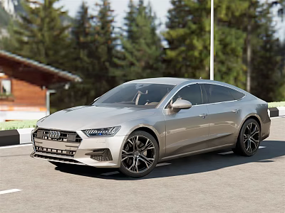Audi Silver Luxury Sedan With Sleek Design And Scenic Outdoor Background 3d model