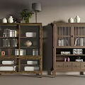Vintage Wooden Decorative Cabinets With Glass Doors Open Shelves Displaying Vases Books Decorative Items
