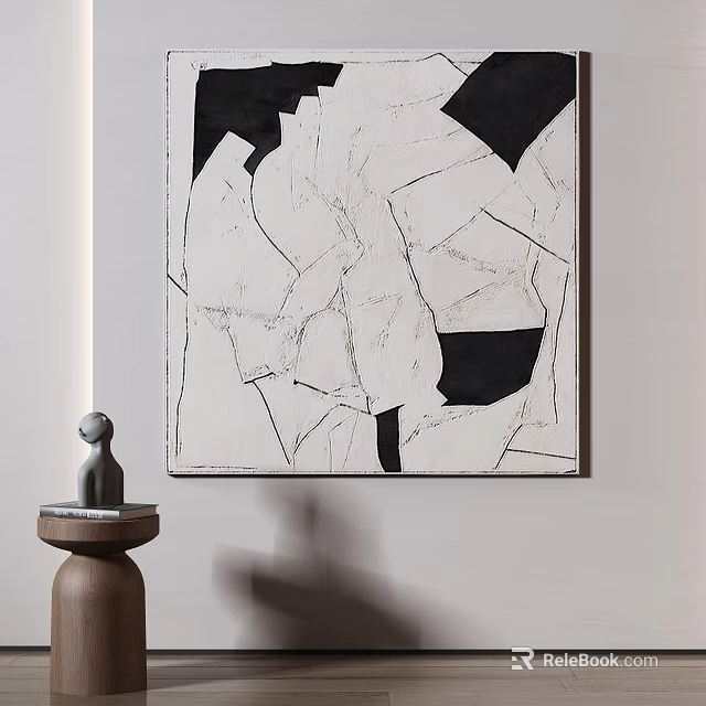 Black And White Abstract Painting In Modern Interior 3d model