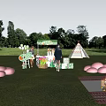 Charming Outdoor Check-in Photo Spot On Grassland With Stall Balloons Flower Bouquets And Teepee