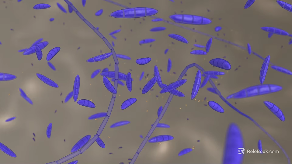 Rod Shaped Blue Bacteria Microscopic View With Long Filaments And Cells 3d model 